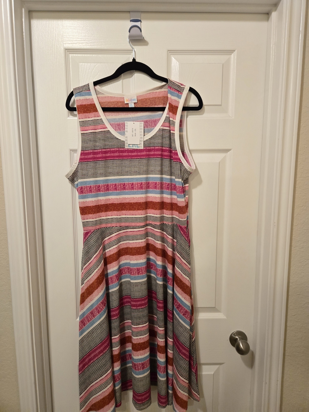 LuLaRoe Striped Sleeveless Midi Dress in Pink, Blue, Orange, Brown, White